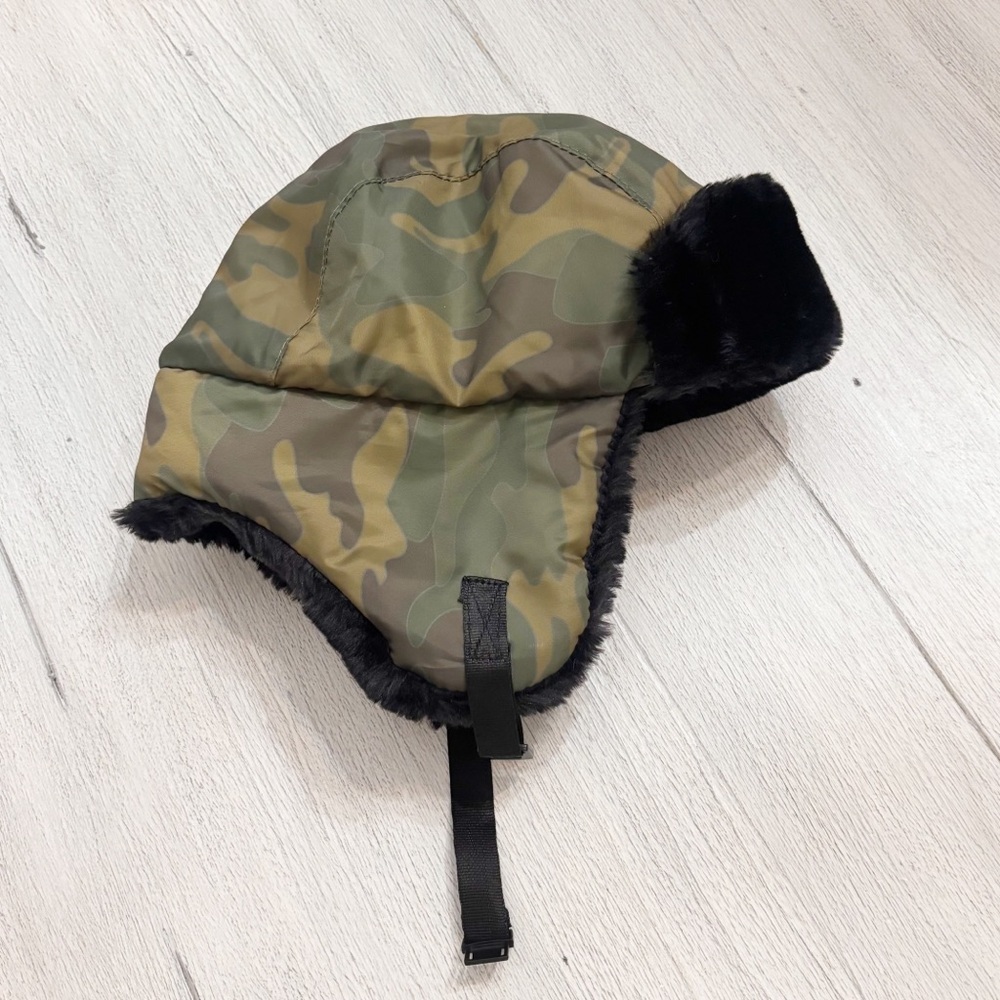 ADDIE & TATE Toddler Boy’s Camouflage Trapper Hat Black Faux Fur Trim One Size